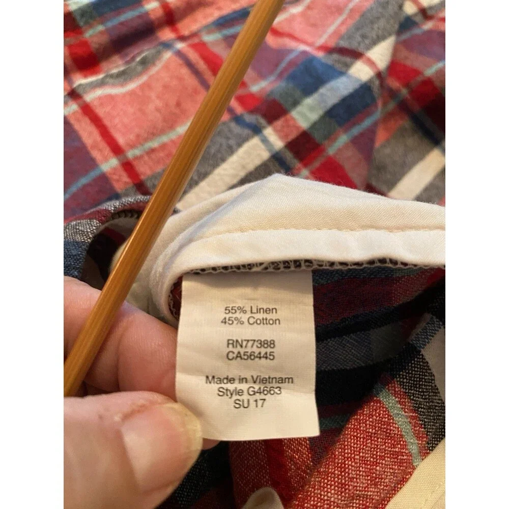 J. CREW Shorts Rivington  Plaid Linen/ Cotton Men's 36 Red/Blue/White Pockets